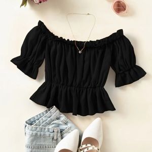 Shein Flounce Sleeve Frill Trim Blouse